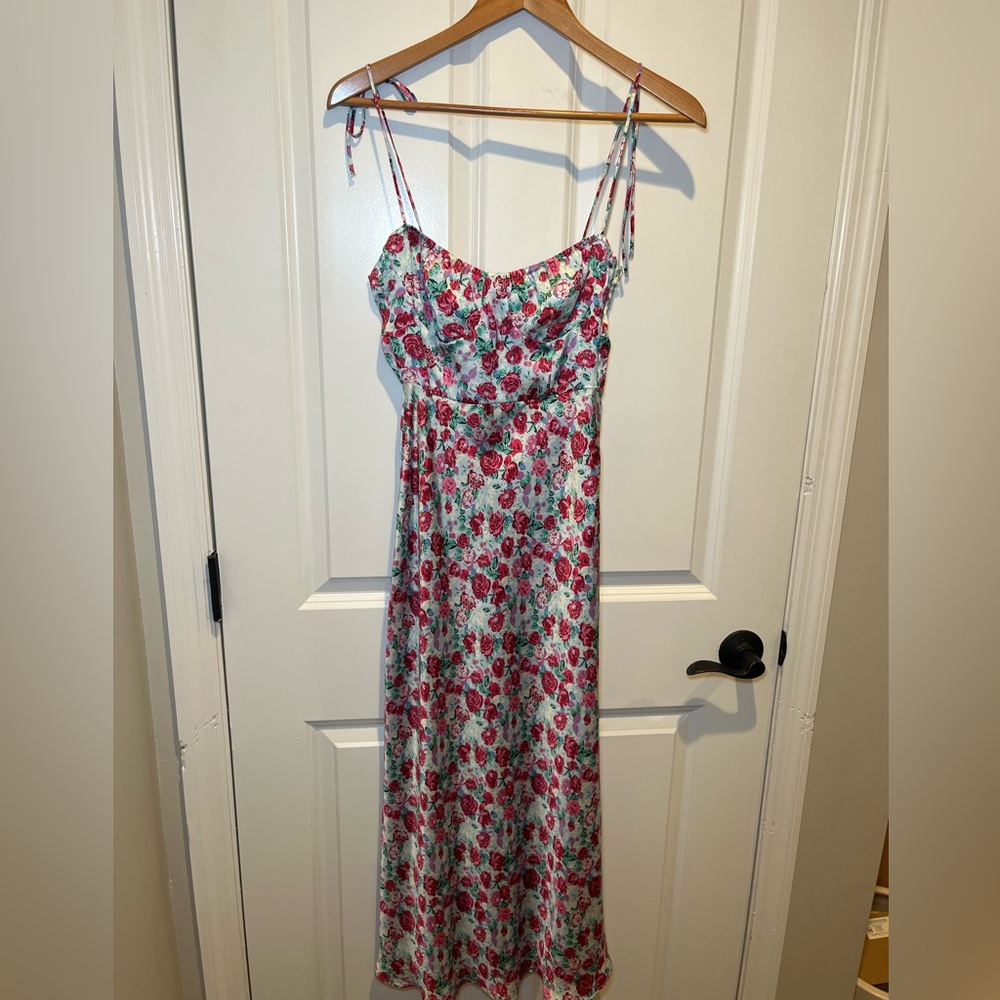 NWT Zara Pink and Light Blue Floral Print Dress Size XS